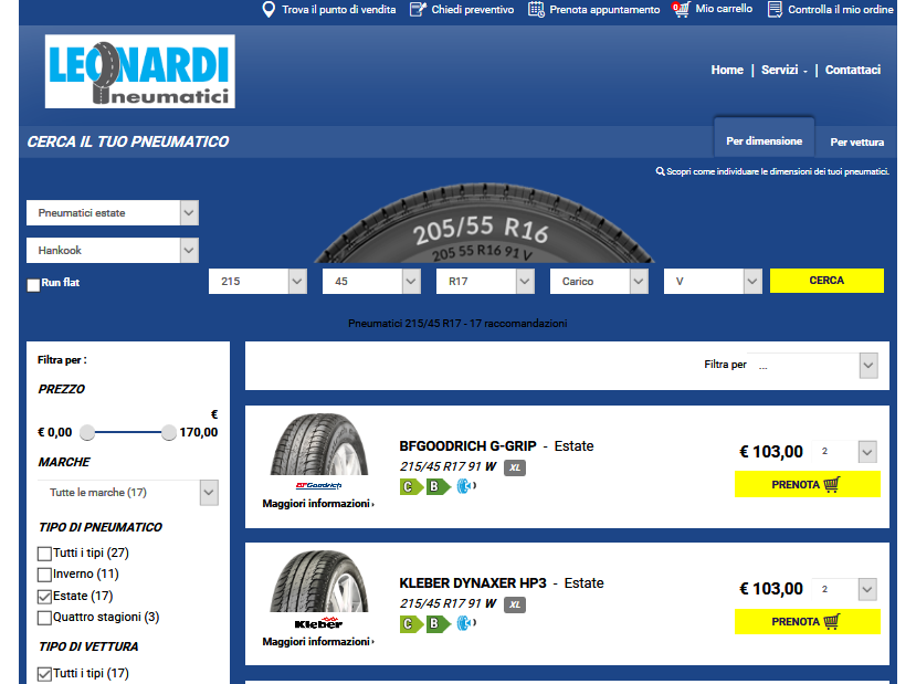 Screenshot 2018 4 4 Pneumatici 215 45 R17 Hankook ete LEONARDI SNC DI LEONARDI RENATO E C 